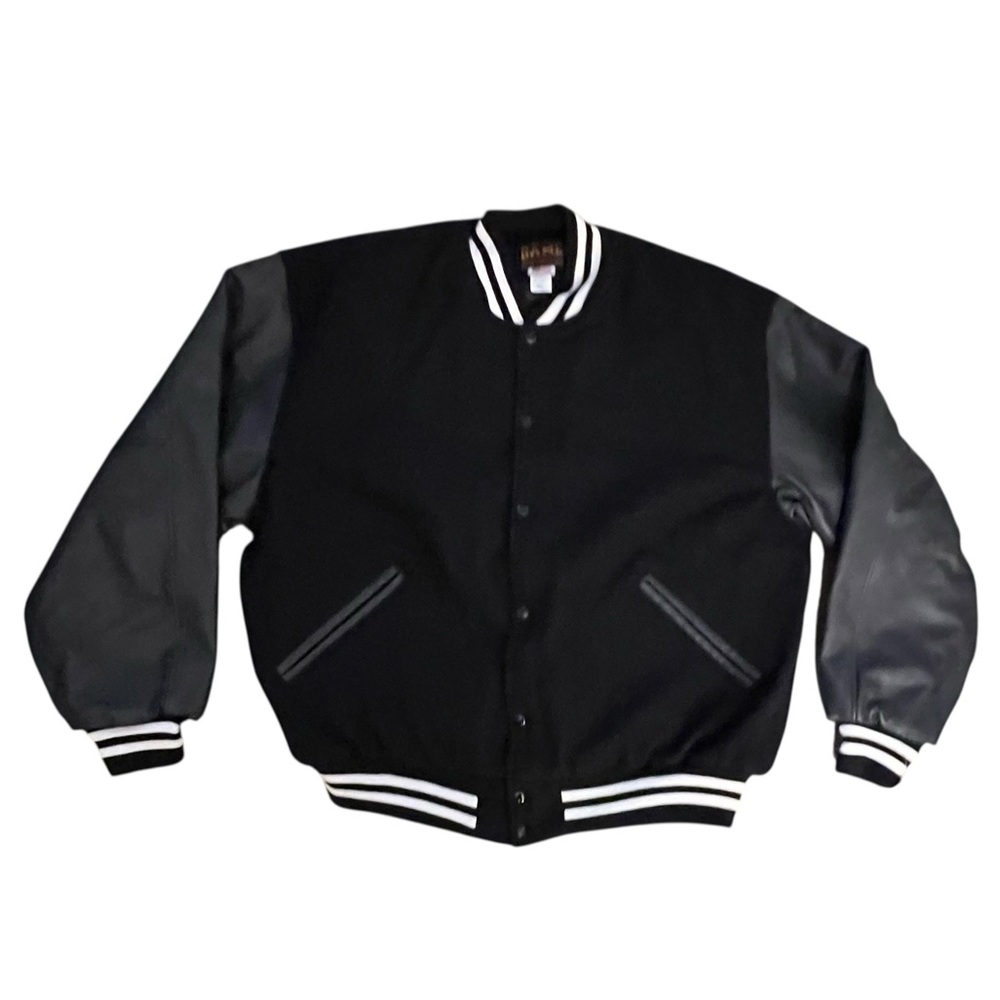 Vintage Game Sportswear Letterman Jacket Varsity Black Leather Wool 3XL USA Made